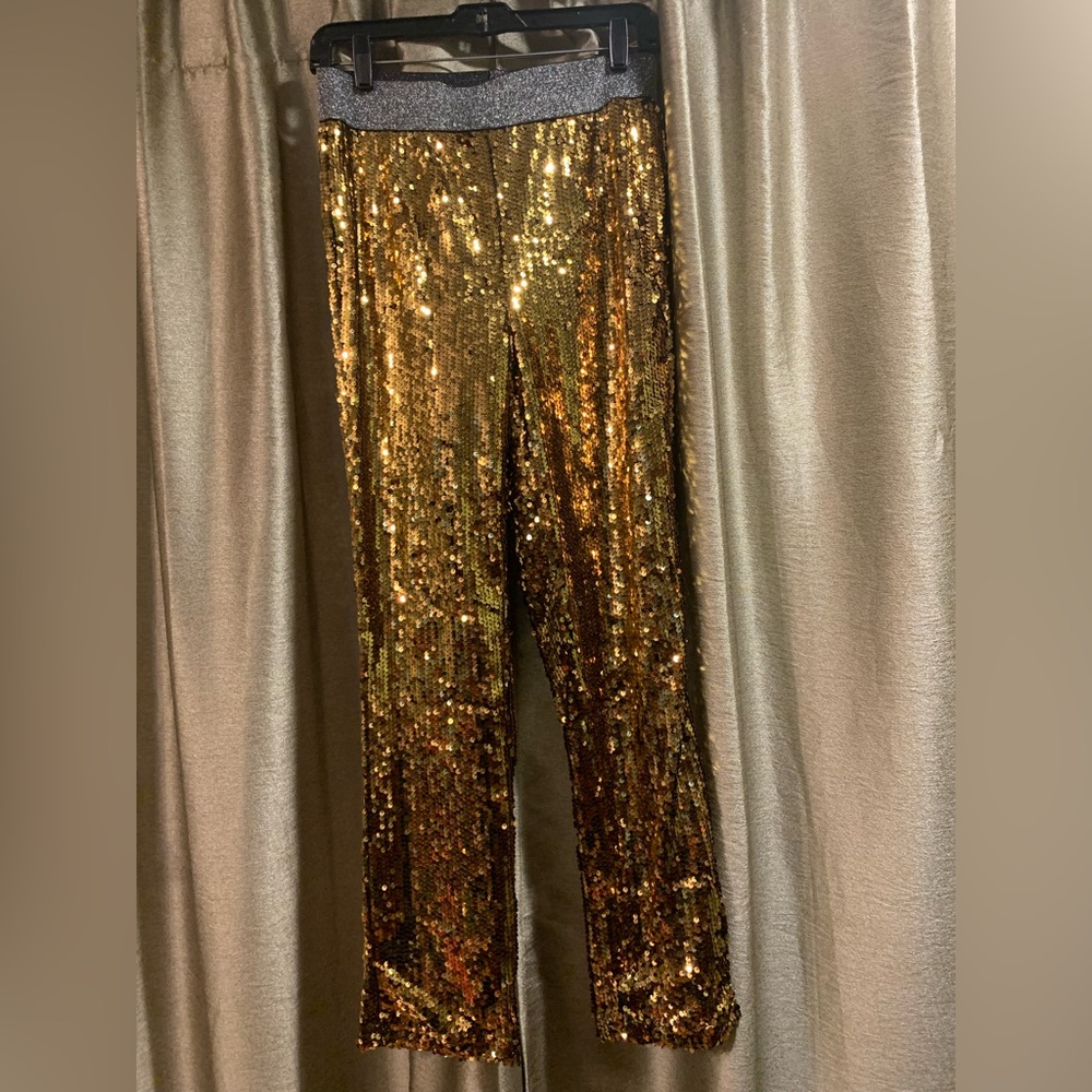 NWT Vetta gold sequin, elastic waist pant, size S